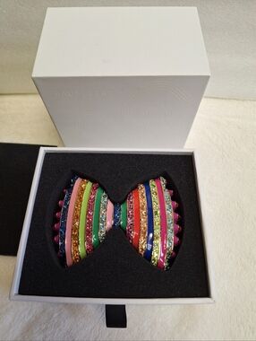 BaubleBar Farfalle Bow Tie Pasta Trinket Box Rainbow Rhinestone Catchall + Box